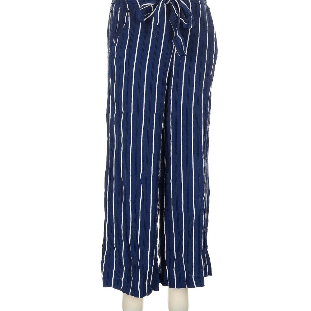 Wilfred Navy and White Striped Wide Leg Pants